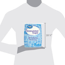 Granulated sugar bag held by person; package height shown as 18 1/2 inches.