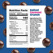 Nutrition Facts label for salted caramel crunch Protein Noms snack with serving details