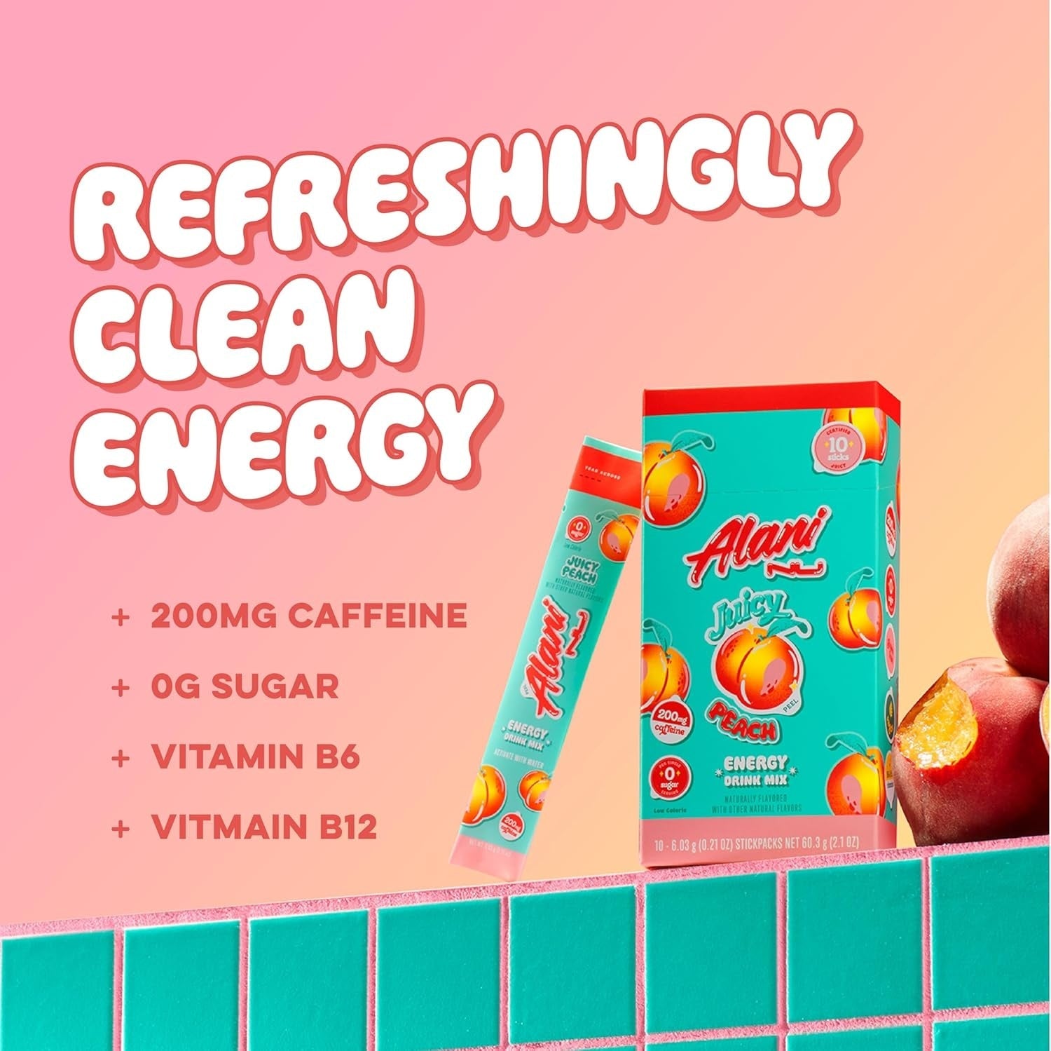 Alani Nu ORANGE KISS Energy Sticks, Energy Drink Powder, 200mg Caffeine, Pre Workout Performance with Antioxidants, On-The-Go Drink Mix, Biotin, B Vitamins, Zero Sugar, 5-10 Calories, 10 Pack