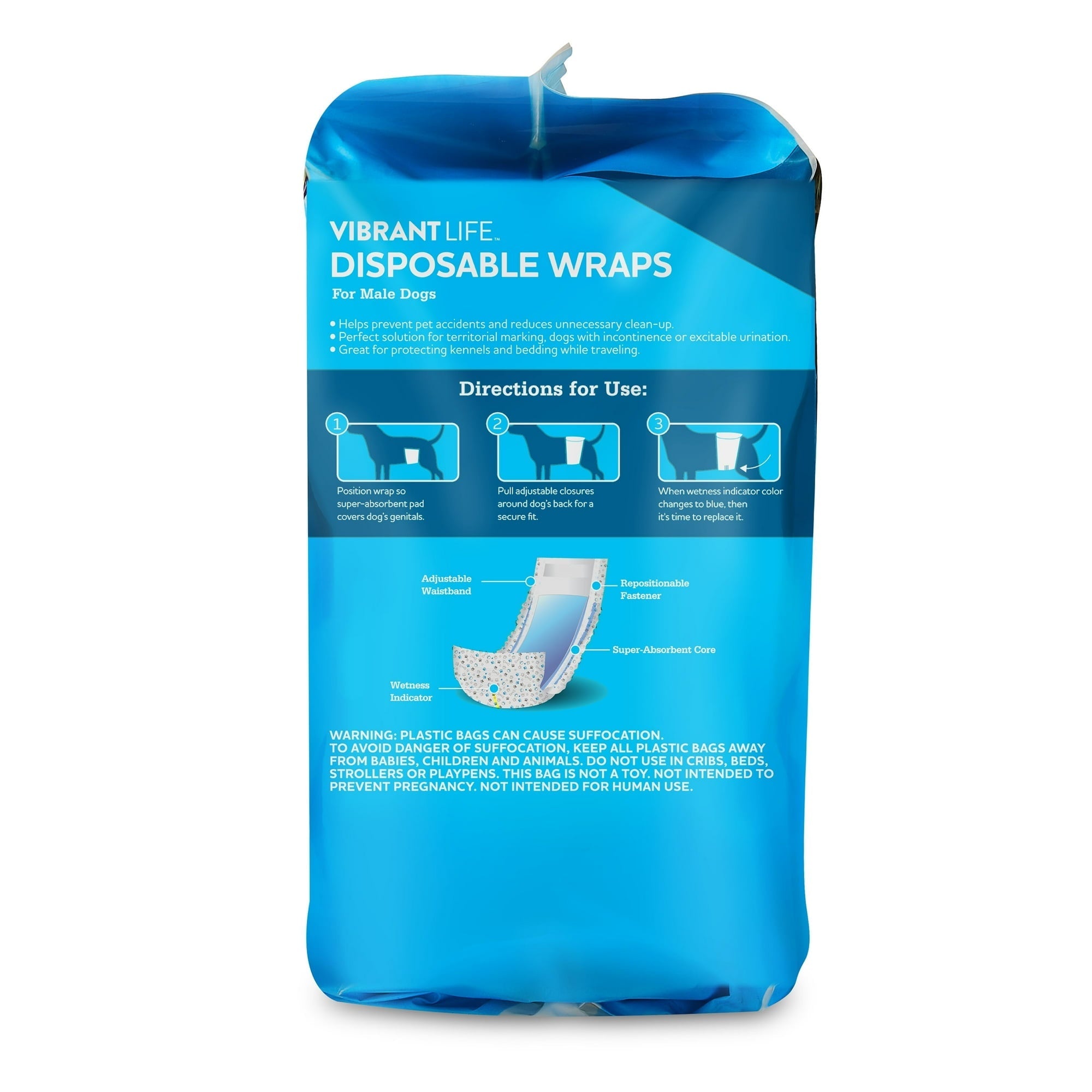 Vibrant Life Disposable Dog Wraps for Male Dogs, M, 12 Count