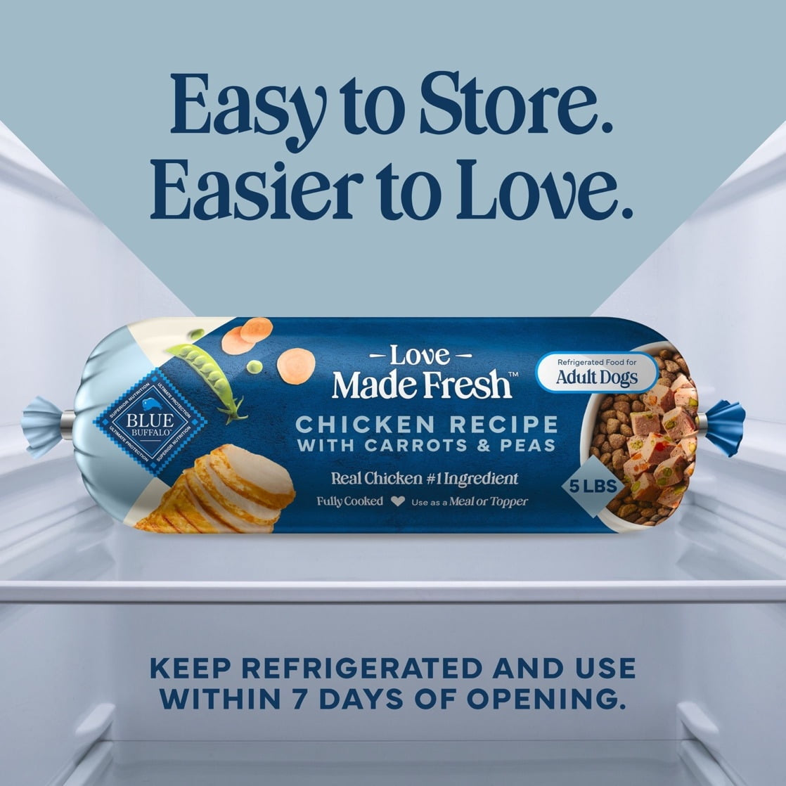 Blue Buffalo Love Made Fresh Dog Food, Refrigerated, Chicken Recipe, 5lb Roll