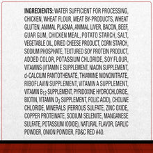 Wet dog food can label with ingredients list in dense text
