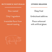 Butcher’s Naturals pig ears dog treats comparison graphic: slow roasted, only 1 ingredient