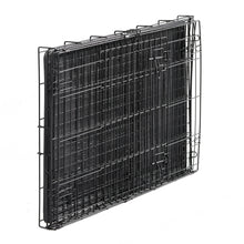 Foldable wire dog crate, flat folded frame with door bars and latches