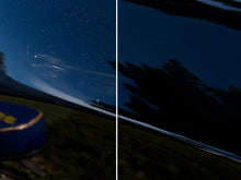 Car paint surface showing improved clarity after scratch removal, side-by-side