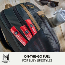 On-the-go travel bag with three red original beef sticks packets.