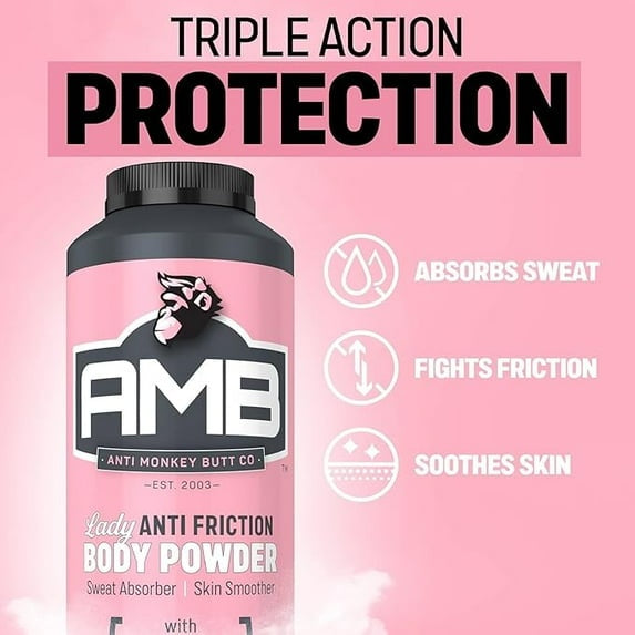 Anti Monkey Butt Powder for Women 2Pk – Anti-Chafing, Sweat Absorbing, 16oz