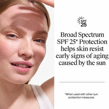 Neutrogena face moisturizer applied on a woman’s face with SPF 25 callout