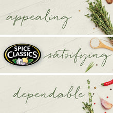 Spice Classics granulated garlic banner with garlic clove and rosemary sprigs