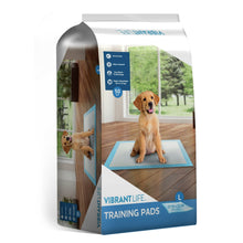 Dog training pads pack with puppy on the front and a small side panel