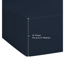 Navy microfiber fitted sheet with 10 in pocket depth for up to 12 in mattress