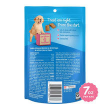 Dog training treats pouch back panel with feeding info and barcode.