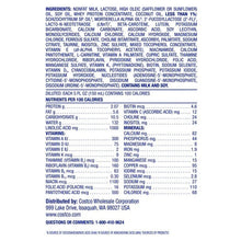 Kirkland ProCare infant formula canister nutrition panel with tables