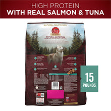 Purina ONE dry dog food bag back view with 15 lb label