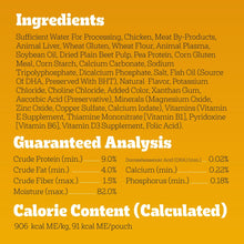 Pedigree puppy wet food pouch ingredients and guaranteed analysis panel