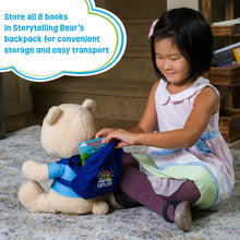 Interactive learning bear plush holding storybook, for baby and toddler play