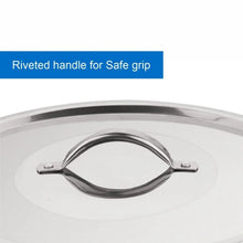 Metal lid with loop handle and stainless steel pot rim, secure fit