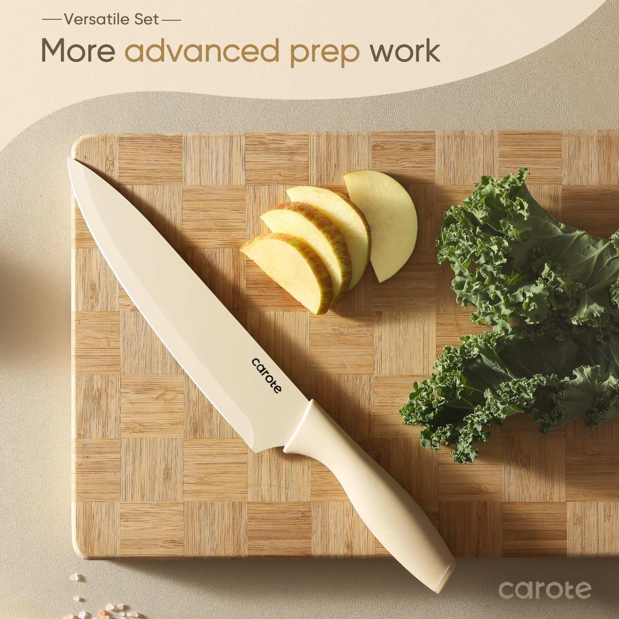 Carote 12 Pcs Kitchen Knife Set, Stainless Steel Knife Set with Nonstick Creamic Coating, Taupe