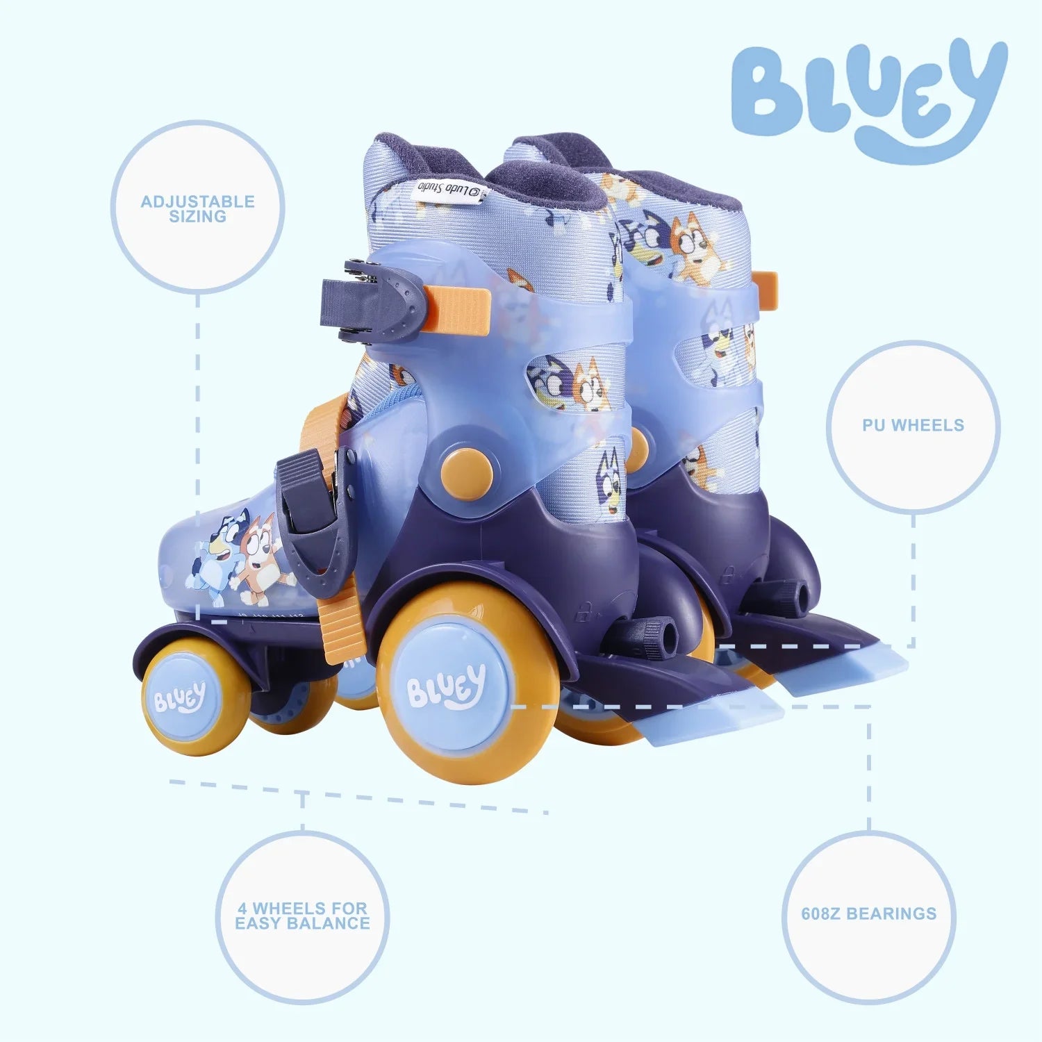 Bluey Kids Training Roller Skates, Adjustable Sizing, Size 9-12, Unisex