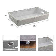 Gray rolling under-bed storage bin with zipper opening, wheels, and side handle