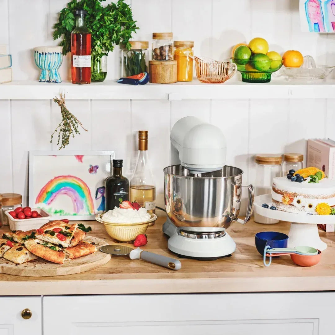 Beautiful 5.3 Qt Stand Mixer, White Icing with Flat Beater, Dough Hook, Balloon Whisk