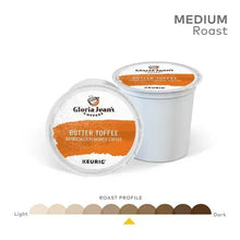 Butter toffee flavored K-Cup pods, medium roast, with two pod containers