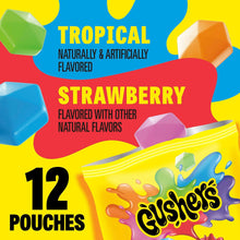 Gushers tropical and strawberry fruit flavored snack value pack, 12 pouches