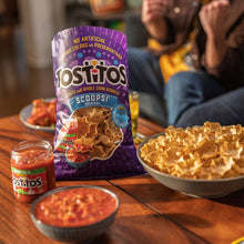 Tostitos Scoops! tortilla chips bag with bowl of chips and salsa cups