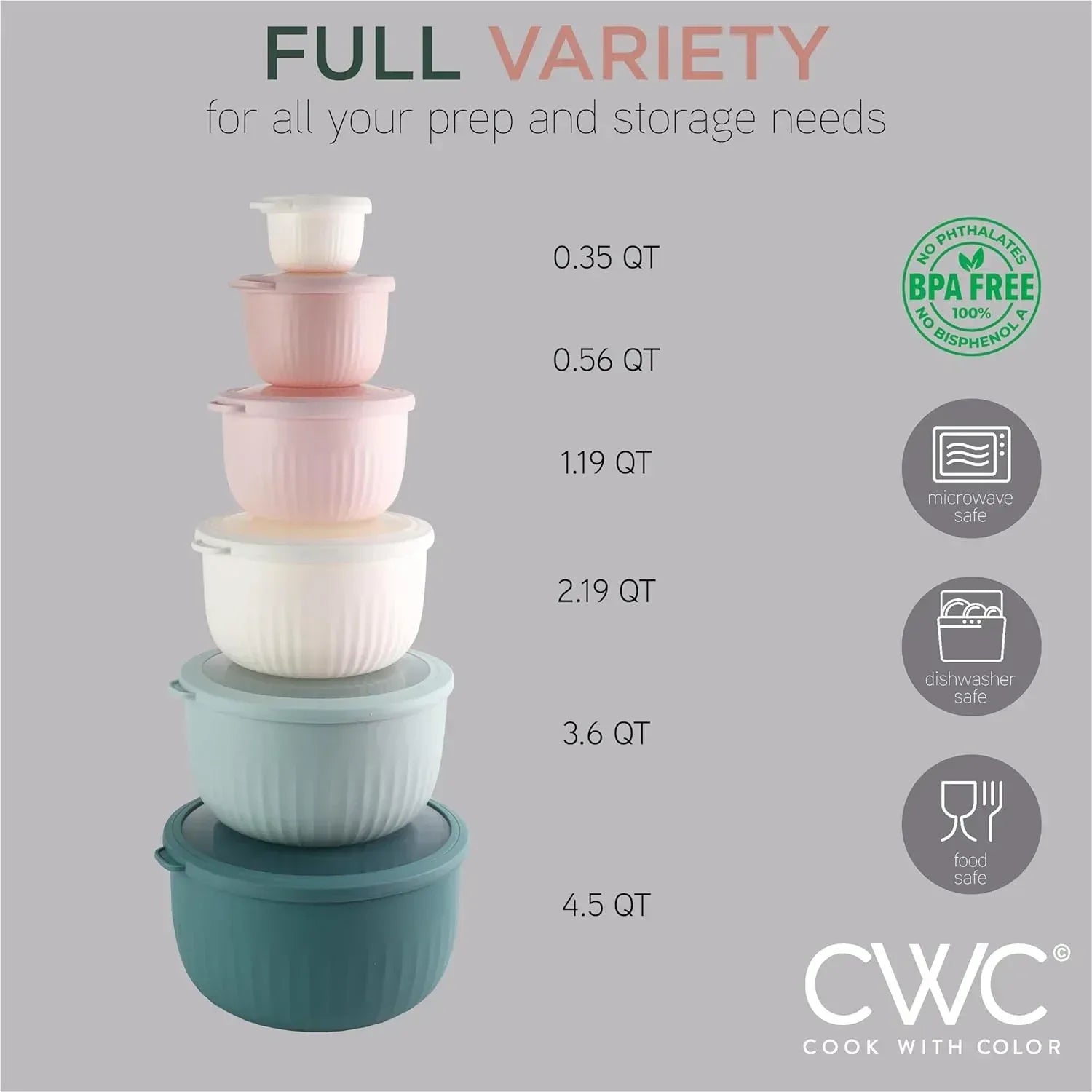 COOK WITH COLOR Meal Prep Containers Wide Mixing Bowls Food Storage Containers with Lid - USA MEGA SHOP