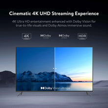 TV screen showing split landscape video with Dolby Vision-Atmos style display