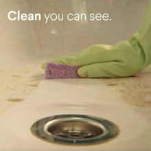 Disinfecting bleach cleaning results on countertop with sponge and dishcloth