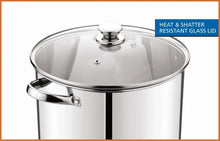 Stainless steel stock pot with glass lid and knob, 16-quart capacity