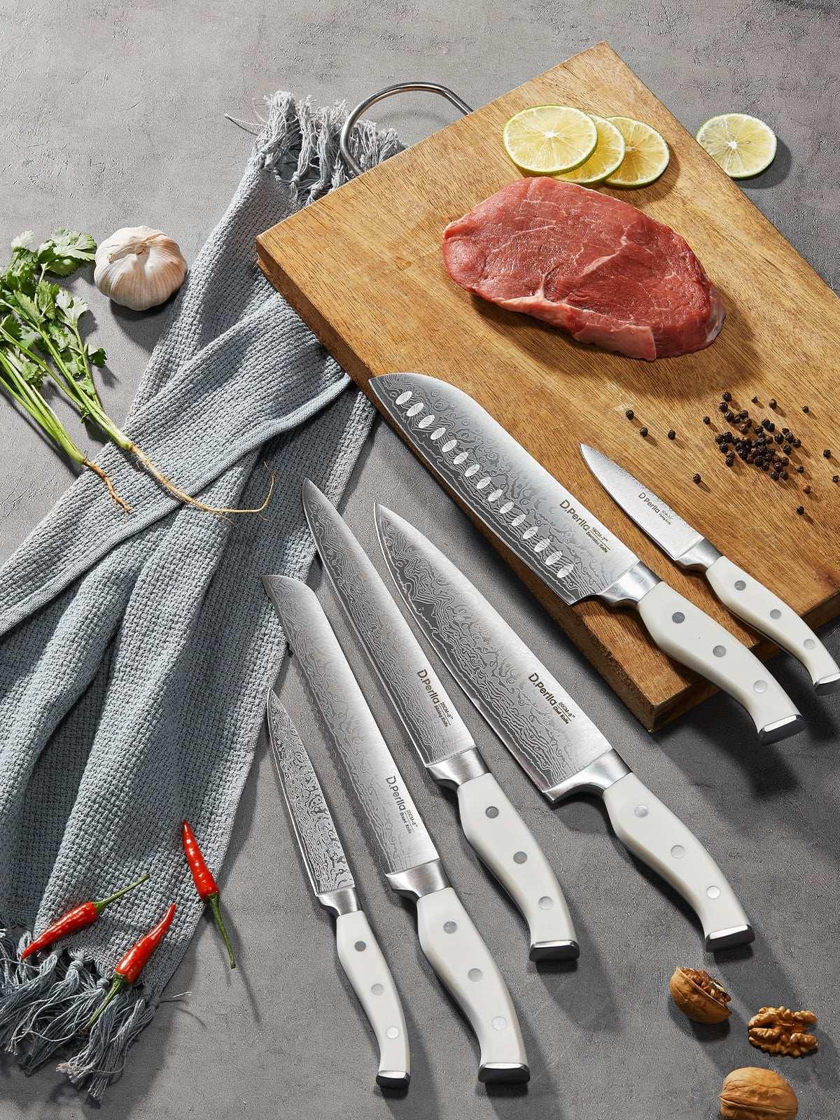 D.Perlla Knife Set, 14 Pcs Kitchen Knives Set with Built-in Sharpener, Stainless Steel Knife Set with Block - USA MEGA SHOP