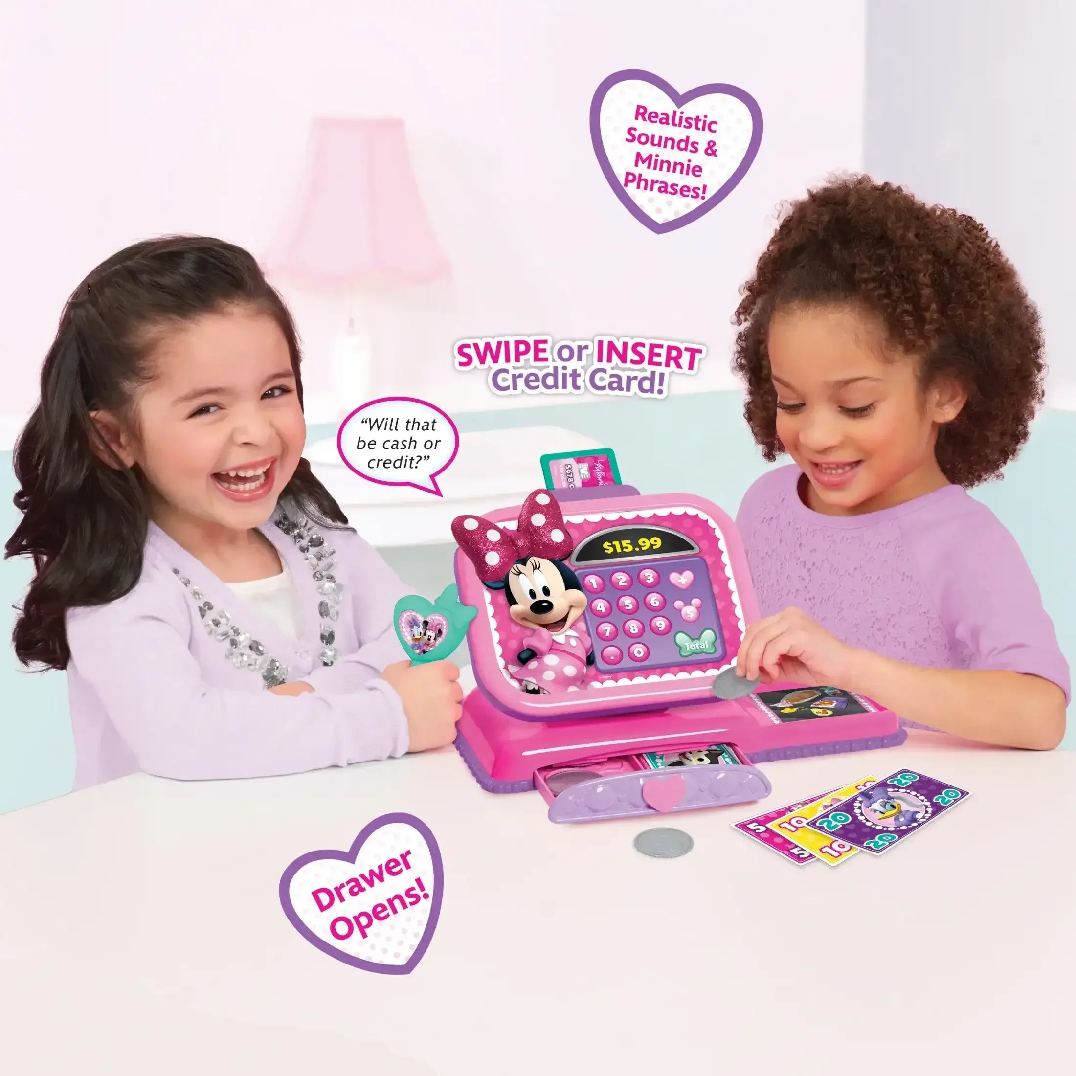 Disney Junior Minnie Mouse Bowtique Cash Register with Realistic Sounds, Pretend Play Money and Scanner, Preschool Ages 3 up by Just Play - USA MEGA SHOP