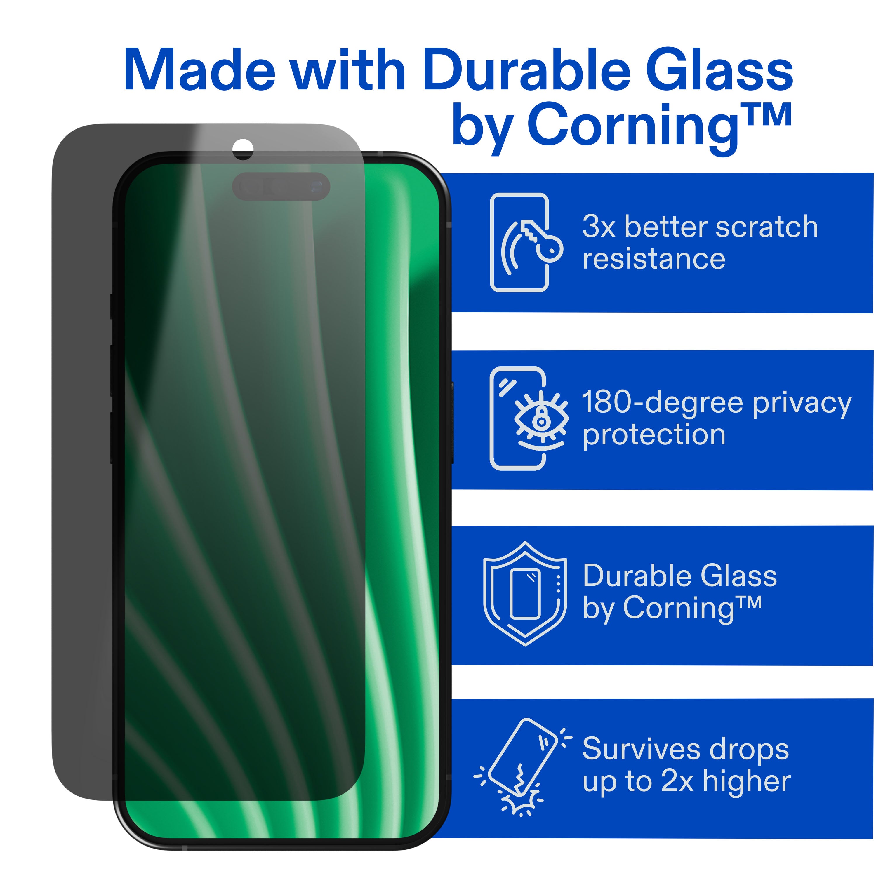onn Privacy Glass Screen Protector for iPhoneÂ® 16 Pro Max, Made with Durable Glass by Corningâ„¢ for Ultimate Protection, Includes Easy Application Tray