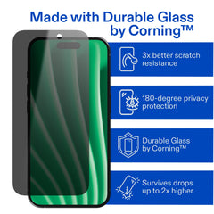 onn Privacy Glass Screen Protector for iPhone® 16 Pro Max, Made with Durable Glass by Corning™ for Ultimate Protection, Includes Easy Application Tray