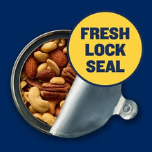 Fresh lock seal container filled with mixed nuts, including almonds and pecans
