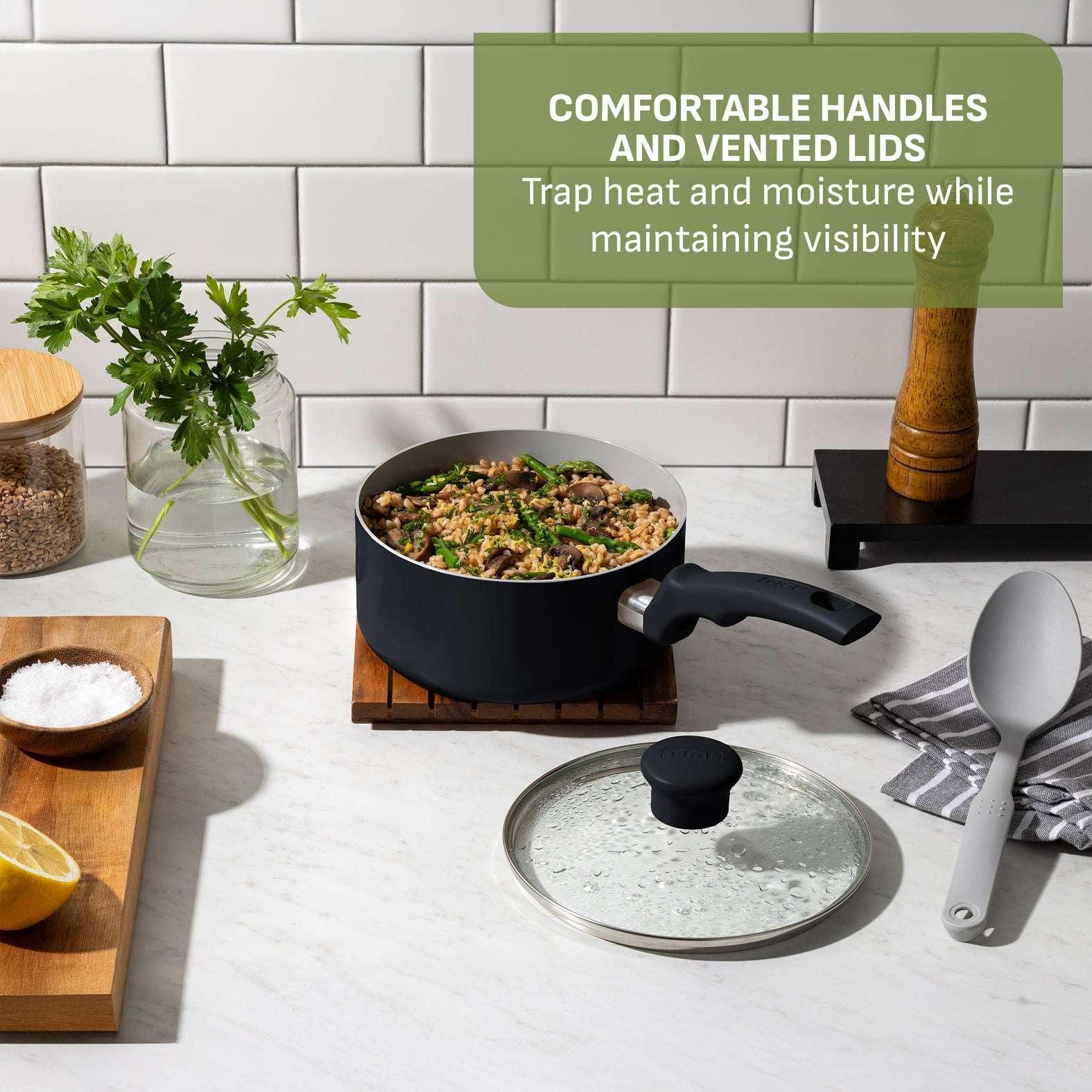 T-Fal Kitchen Solutions Black 5 Quarts Ceramic Non-Stick Jumbo Cooker Sauté Pan with Lid & Helper Handle