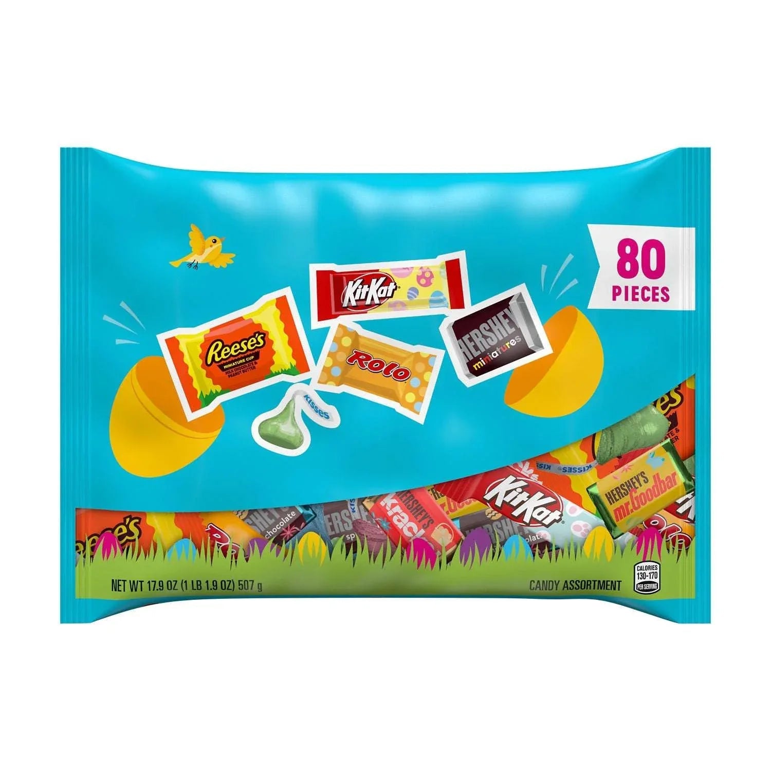 Hershey Assorted Chocolate, Easter Candy Basket Stuffers Variety Bag, 17.9 oz (80 Pieces)