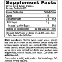Supplement Facts panel for Vitafusion Vitamin D3 gummies, serving size 2 gummies
