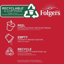 K-Cup pods recycling instructions with Folgers logo and recyclable icon