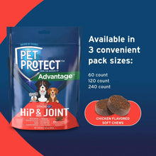 Pet Protect hip & joint soft chews pouch, chicken flavor, pack sizes 60, 120, 240