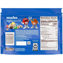 Back panel of pretzel chocolate candy bag with graphics and Nutrition Facts label