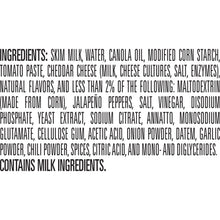 Ingredients list for cheese dip, includes skim milk, canola oil, and cheddar cheese