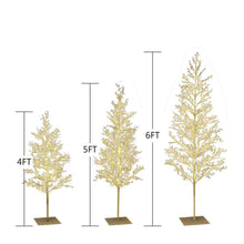 Assorted warm white LED beaded trees, 4 ft, 5 ft, and 6 ft on bases