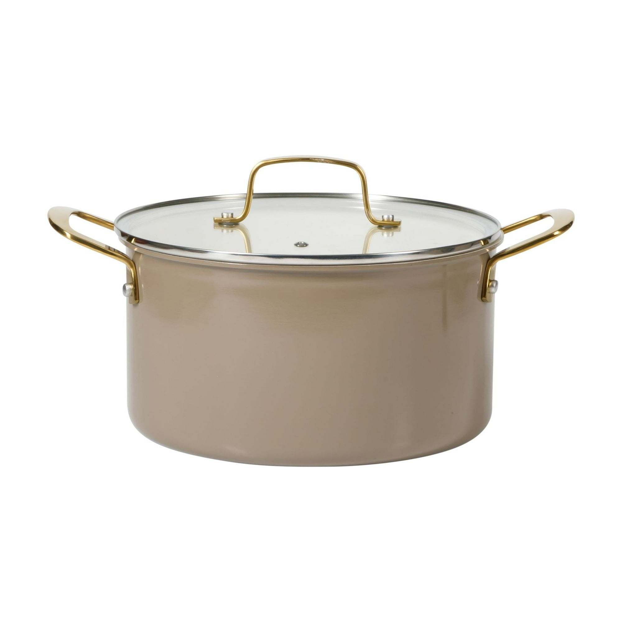 Martha Stewart 10-Piece Nonstick Pots and Pans Cookware Set with Gold Handles, Taupe