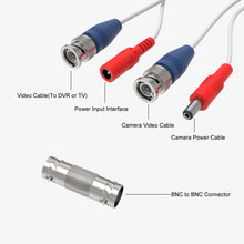 BNC security cable set showing video cable and power input interface ends