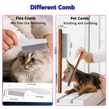 Blue pet flea comb and comb for knotting and brushing, shown side by side