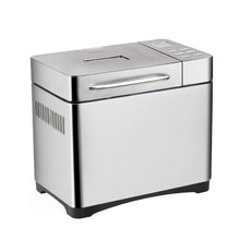 Compact stainless steel bread maker with top handle and control panel