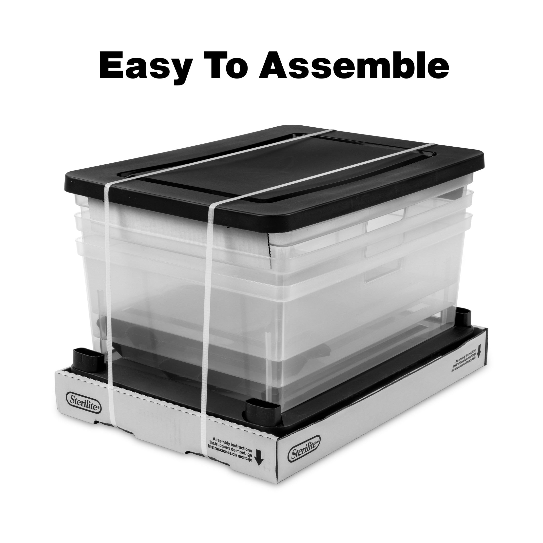 Sterilite Wide 3 Drawer Tower, Plastic Storage Organizer with Removable Clear Bins, Easy to Assemble - No Tools Needed, Black